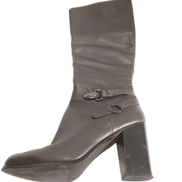 Leather Knee High Boots, Size 10M, Gray Block Heel Boot, Spring Fall Winter Boot - Picture 13 of 13
